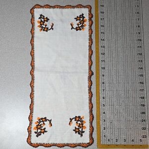 Embroidered Table Runner with Orange Floral Design